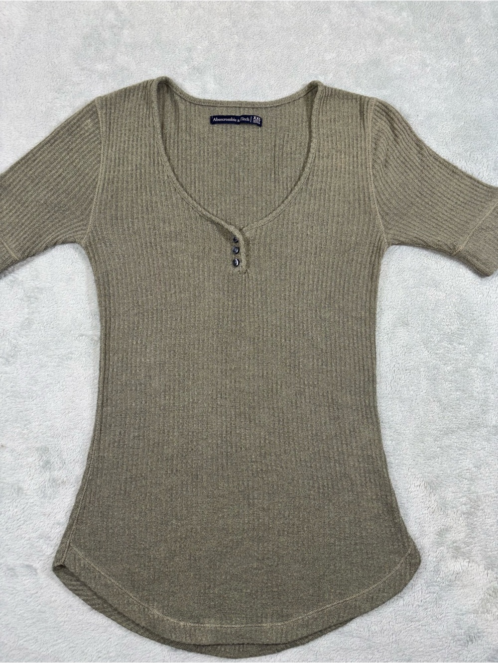 Vintage Abercrombie & Fitch Ribbed Scoop Henley Tee - Olive Green - Size XXS